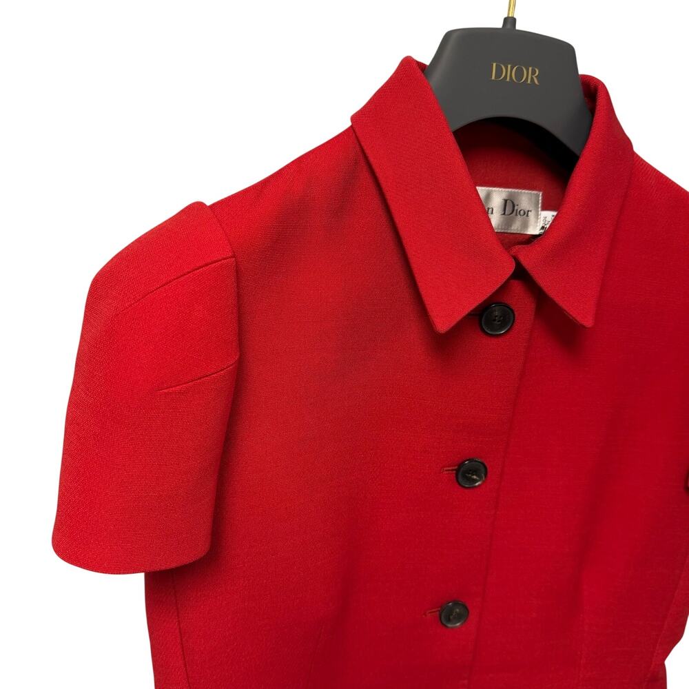 NWT Christian Dior Fitted Short Sleeved Button Up Jacket Red Womens 36 / US 4 - Picture 3 of 9